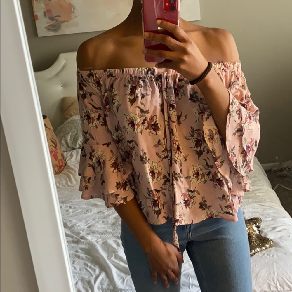 Blush floral off shoulder top